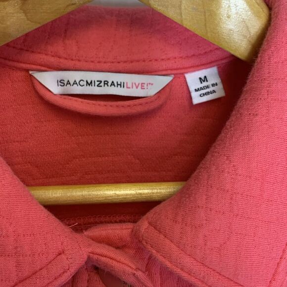 Isaac Mizrahi Coral Pink Cotton Interlock Quilted Button Front Jacket Size M - Picture 6 of 14
